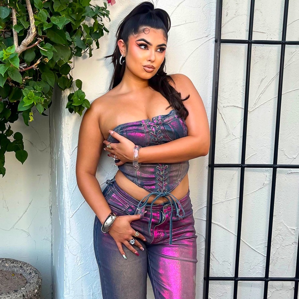 Metallic Denim Pant Set